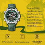 NAVIFORCE NF9208 Mens Leather Quartz Watch, Chronograph, Alarm, Digital, 45mm, Waterproof - STRAPS