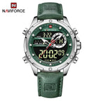 NAVIFORCE NF9208 Mens Leather Quartz Watch, Chronograph, Alarm, Digital, 45mm, Waterproof - STRAPS