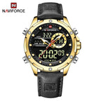 NAVIFORCE NF9208 Mens Leather Quartz Watch, Chronograph, Alarm, Digital, 45mm, Waterproof - STRAPS