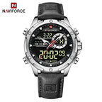 NAVIFORCE NF9208 Mens Leather Quartz Watch, Chronograph, Alarm, Digital, 45mm, Waterproof - STRAPS