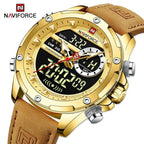 NAVIFORCE NF9208 Mens Luxury Leather Watch, Chronograph, Alarm, Dual Display, 45mm, Waterproof - STRAPS
