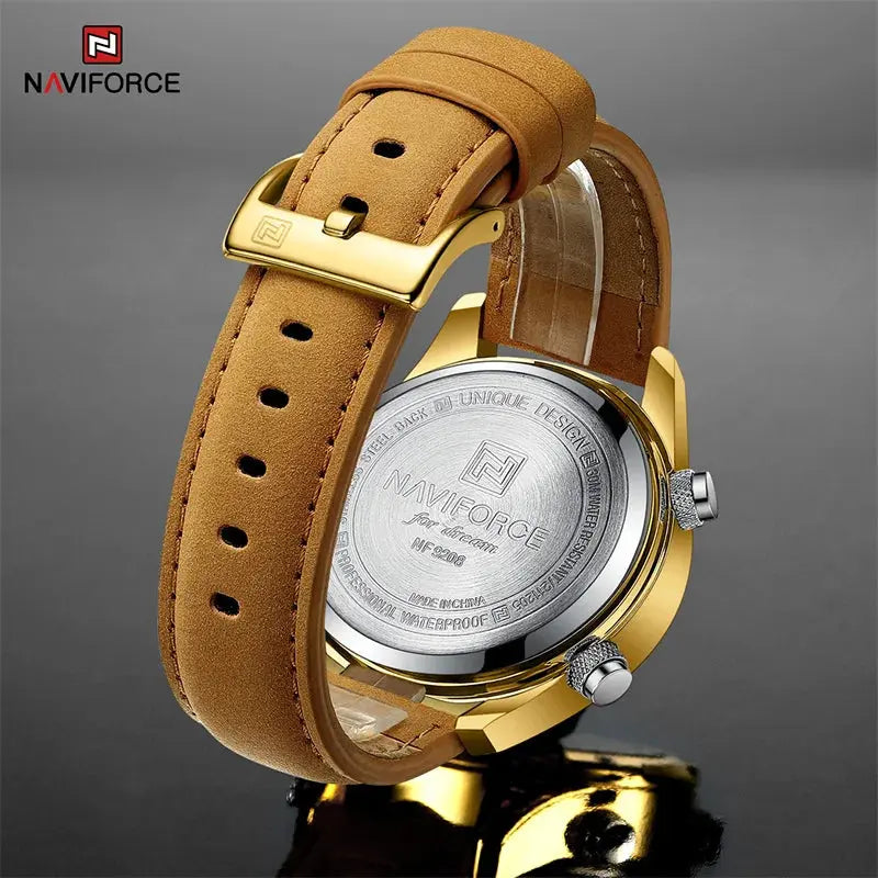 NAVIFORCE NF9208 Mens Luxury Leather Watch, Chronograph, Alarm, Dual Display, 45mm, Waterproof - STRAPS