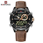 NAVIFORCE NF9208 Mens Luxury Leather Watch, Chronograph, Alarm, Dual Display, 45mm, Waterproof - STRAPS