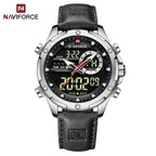 NAVIFORCE NF9208 Mens Luxury Leather Watch, Chronograph, Alarm, Dual Display, 45mm, Waterproof - STRAPS