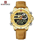 NAVIFORCE NF9208 Mens Luxury Leather Watch, Chronograph, Alarm, Dual Display, 45mm, Waterproof - STRAPS