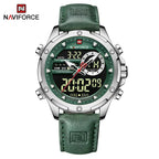 NAVIFORCE NF9208 Mens Luxury Leather Watch, Chronograph, Alarm, Dual Display, 45mm, Waterproof - STRAPS