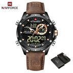 NAVIFORCE NF9208 Mens Luxury Leather Watch, Chronograph, Alarm, Dual Display, 45mm, Waterproof - STRAPS