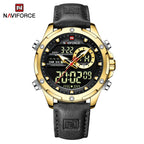 NAVIFORCE NF9208 Mens Luxury Leather Watch, Chronograph, Alarm, Dual Display, 45mm, Waterproof - STRAPS