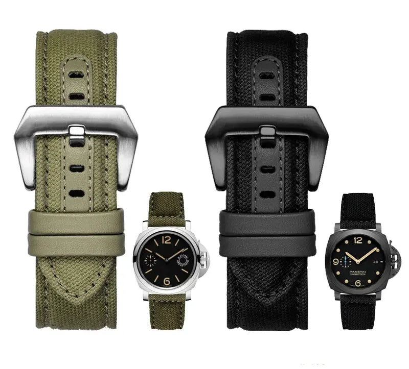 Nylon Canvas Cowhide Leather Watch Strap for Panerai 22/24