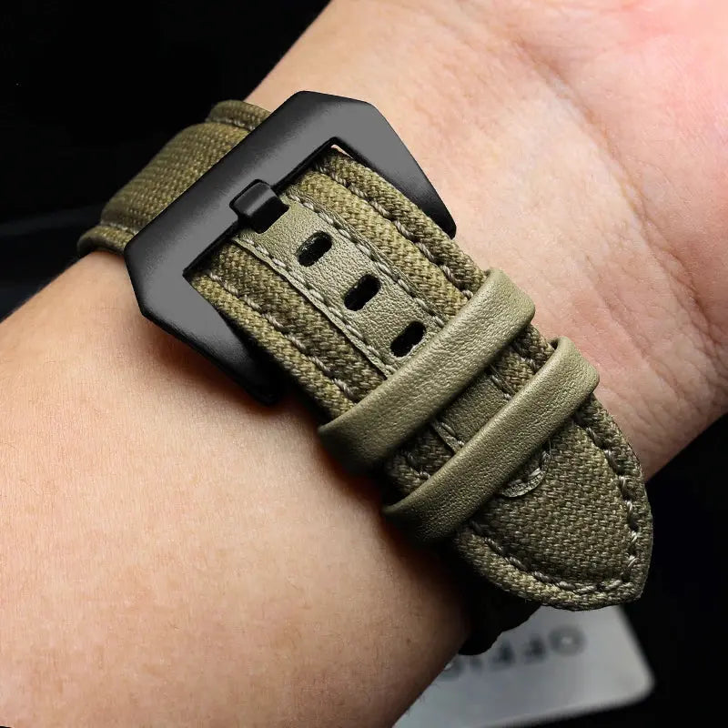 Nylon Canvas & Cowhide Leather Watch Strap for Panerai - 22/24/26mm - PAM111/441 - STRAPS