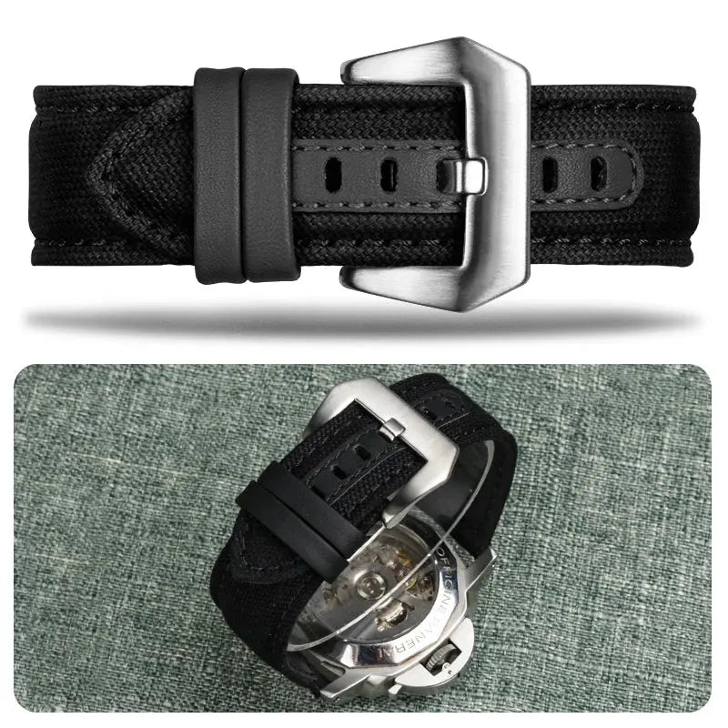Nylon Canvas & Cowhide Leather Watch Strap for Panerai - 22/24/26mm - PAM111/441 - STRAPS