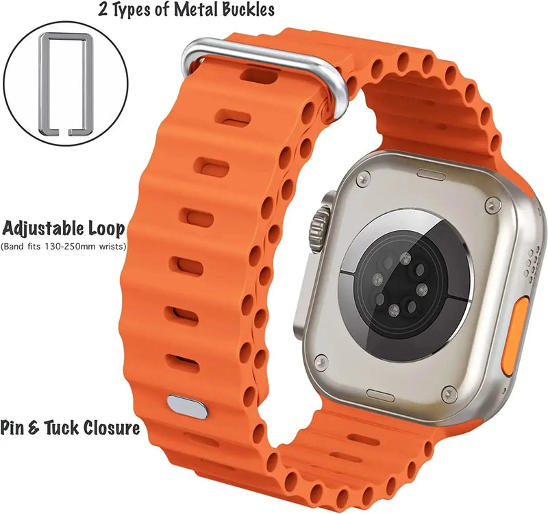 Ocean Silicone Strap for Apple Watch Ultra 2, Series 10, 9, 8, 7, SE – 49mm, 45mm, 41mm, 44mm, 42mm, 40mm STRAPS
