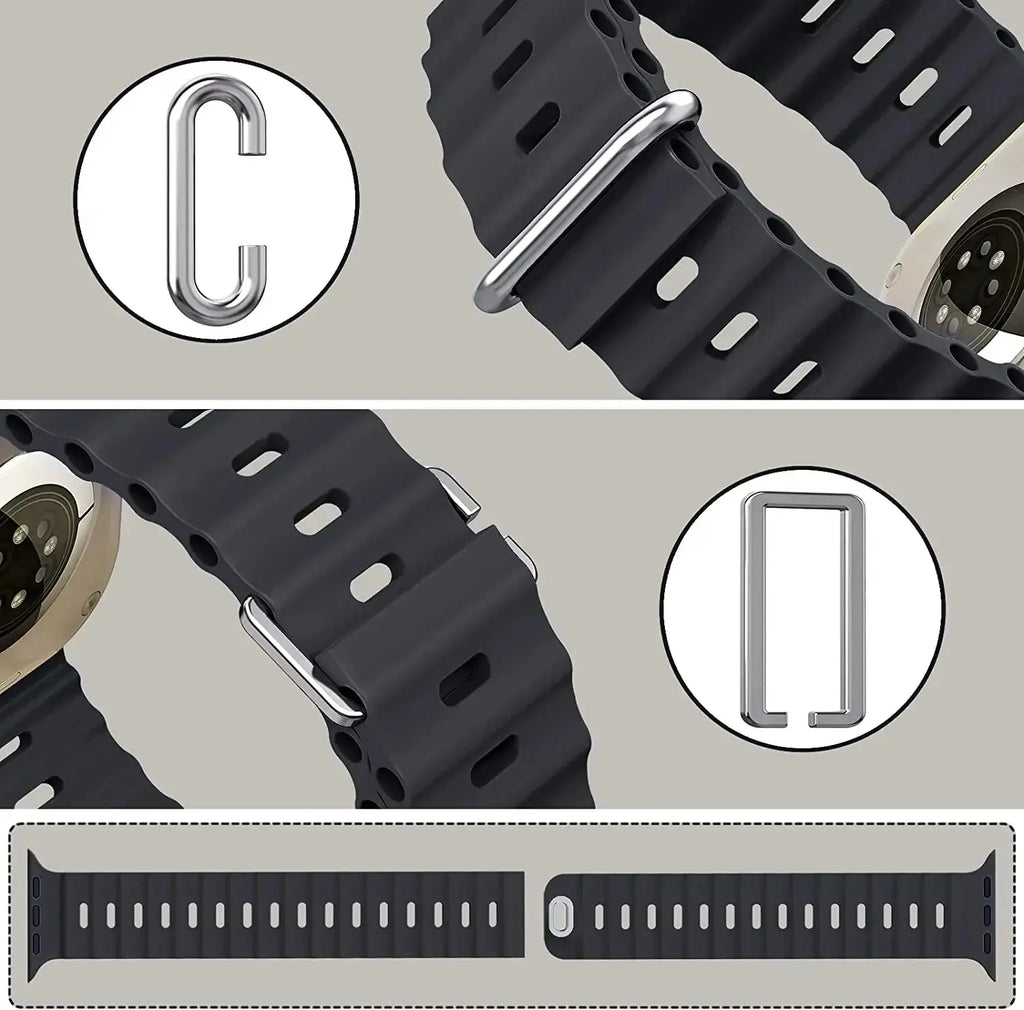 Ocean Silicone Strap for Apple Watch Ultra 2, Series 10, 9, 8, 7, SE – 49mm, 45mm, 41mm, 44mm, 42mm, 40mm STRAPS