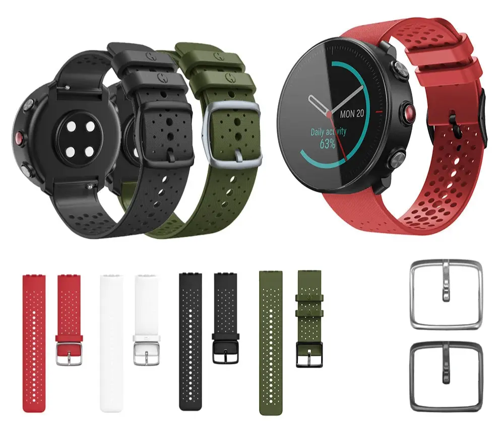 Polar Vantage M Silicone Strap Wristband Replacement - Silver Buckle Bracelet - STRAPS