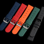 Premium Soft Rubber Waffle Watchband - 20/22mm - Seiko/Sport Watch - Black/Green - STRAPS