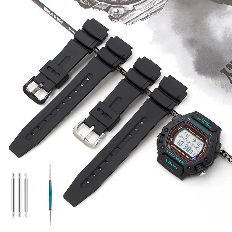 Rubber Strap for Casio DW-290/DW-340/AD-300 - Waterproof Resin Band + Tool - STRAPS