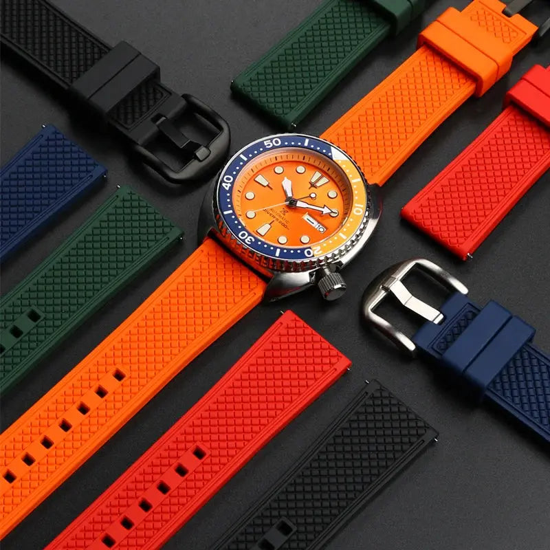 Rubber Waffle Watchband - 20/22mm - Seiko/IWC/Rolex Diver Style - Fluorine Rubber - STRAPS