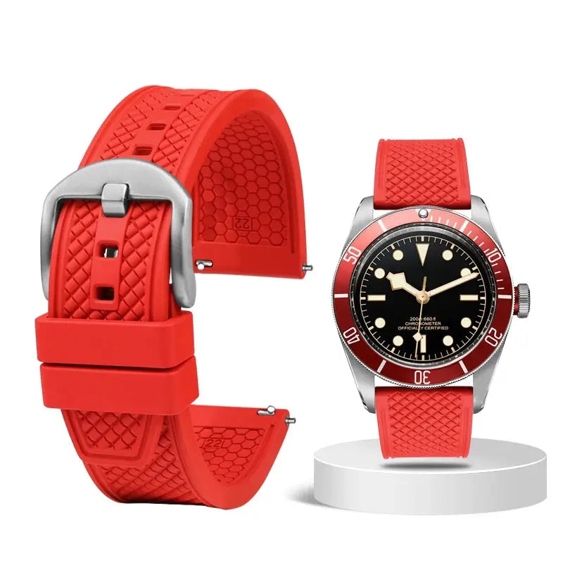 Rubber Waffle Watchband - 20/22mm - Seiko/IWC/Rolex Diver Style - Fluorine Rubber - STRAPS