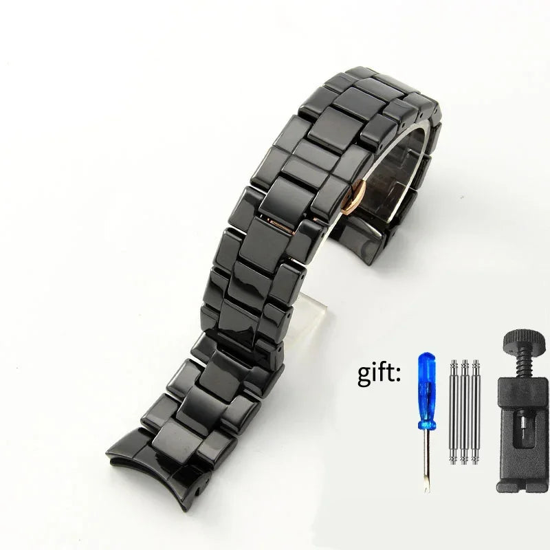 Ceramic Watch Strap for Emporio Armani AR1451 AR1452 AR1400 AR1410 24mm Matte/Bright Black Band