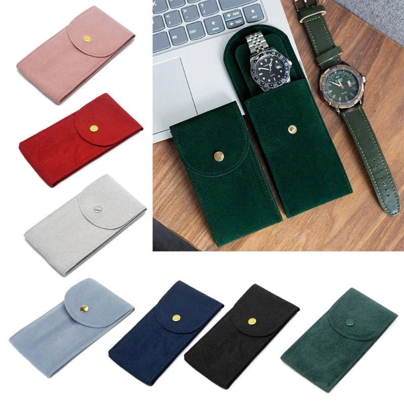Flannel Watch Pouch - Single Watch Travel Case with Copper Buckle STRAPS