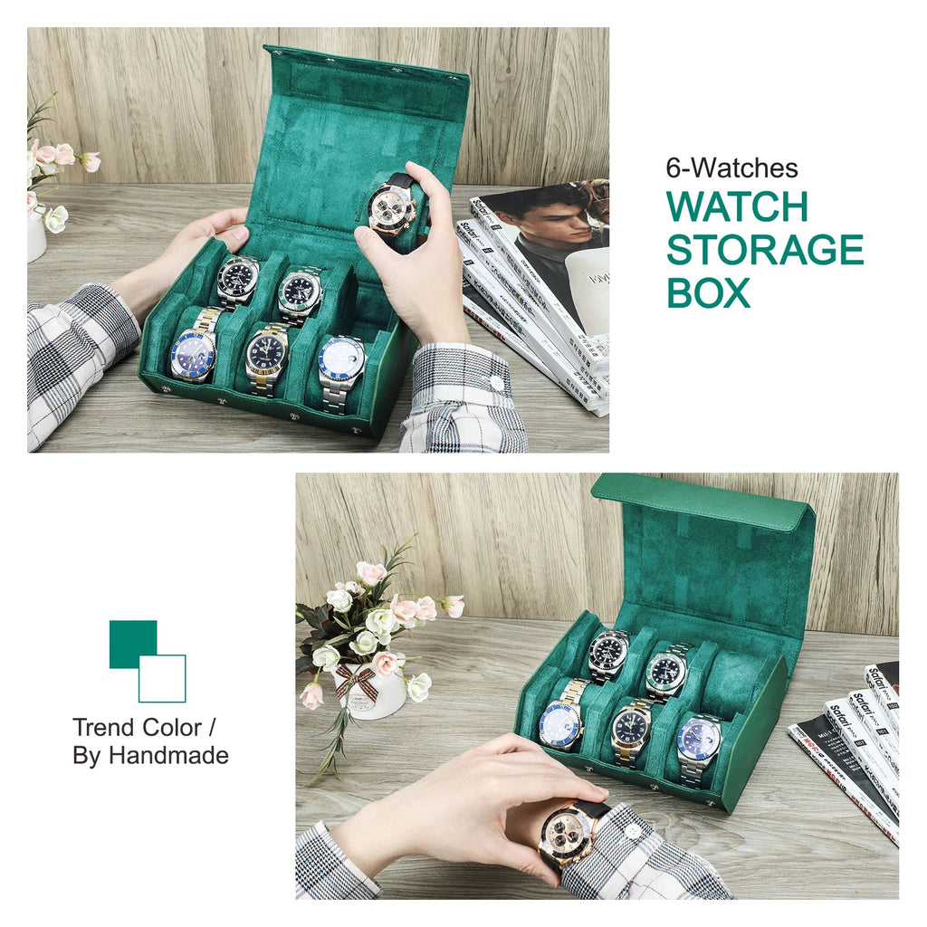 Exquisite Green Genuine Leather Hexagon Watch Roll STRAPS
