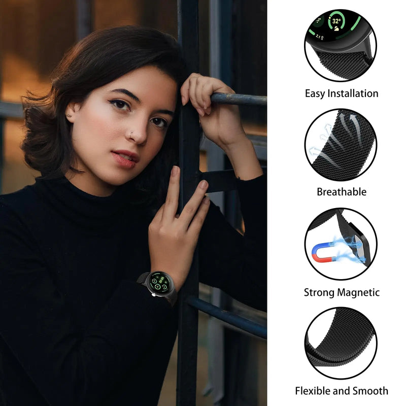 Elegant Stainless Steel Milanese Loop for Google Pixel Watch 3 (45mm) with Magnetic Clasp STRAPS