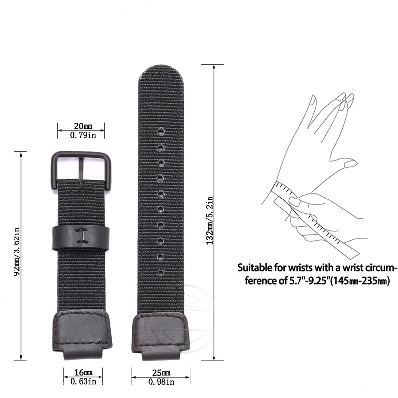 Nylon & Leather Hybrid Strap for Casio DW5600 GA2100 GA110 GA700 AWG-M100 16mm Sports Band STRAPS