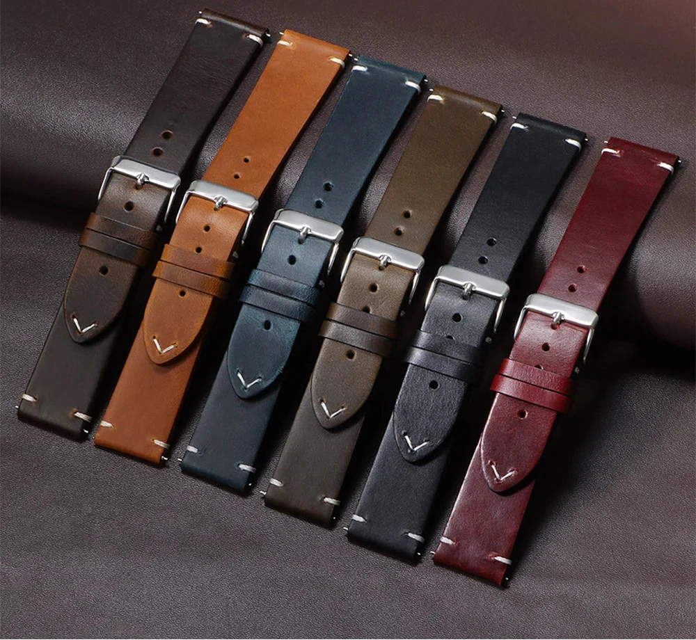 Vintage Oil Wax Leather Watchband for Omega & Seiko – Genuine Cowhide Strap STRAPS