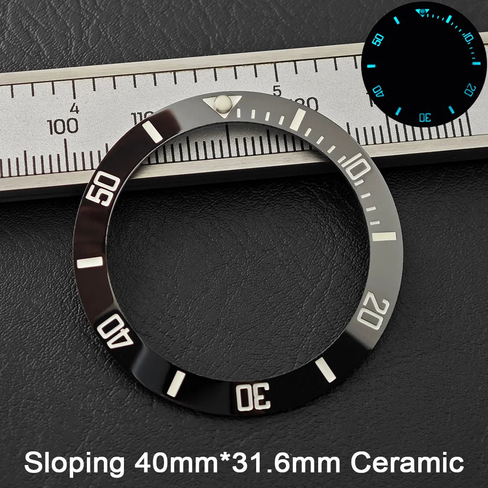 40*31.6mm Sloping Blue-Green Luminous Ceramic & Aluminum Bezel Insert for Divers Watches STRAPS