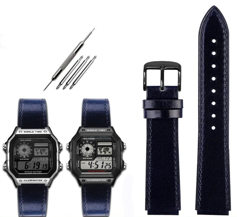 Retro Leather Watch Strap for Casio AE1200 AE1300 F-108 W-216H W-218 WS-1400 W-737H – 18mm STRAPS