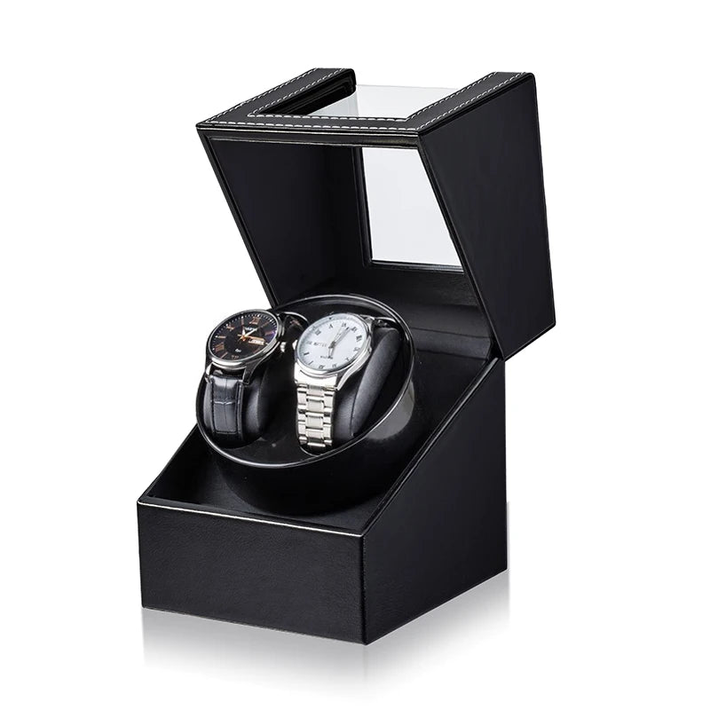 Double Watch Winder - PU Leather Case with Quiet Japanese Motor STRAPS