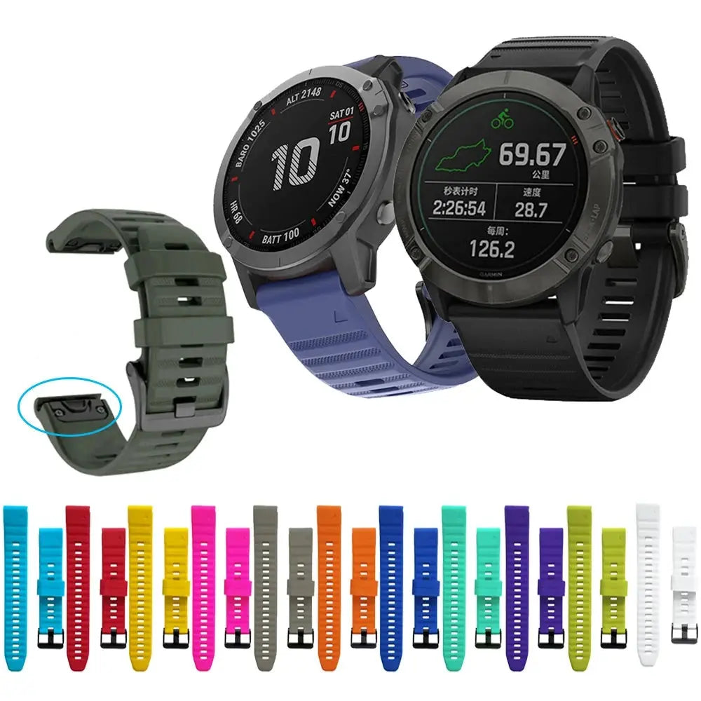 26mm, 20mm & 22mm Silicone Watchband for Garmin Fenix 6, 6X Pro, 5, 5S, 5X Plus, 3HR – Quick Release Strap - STRAPS