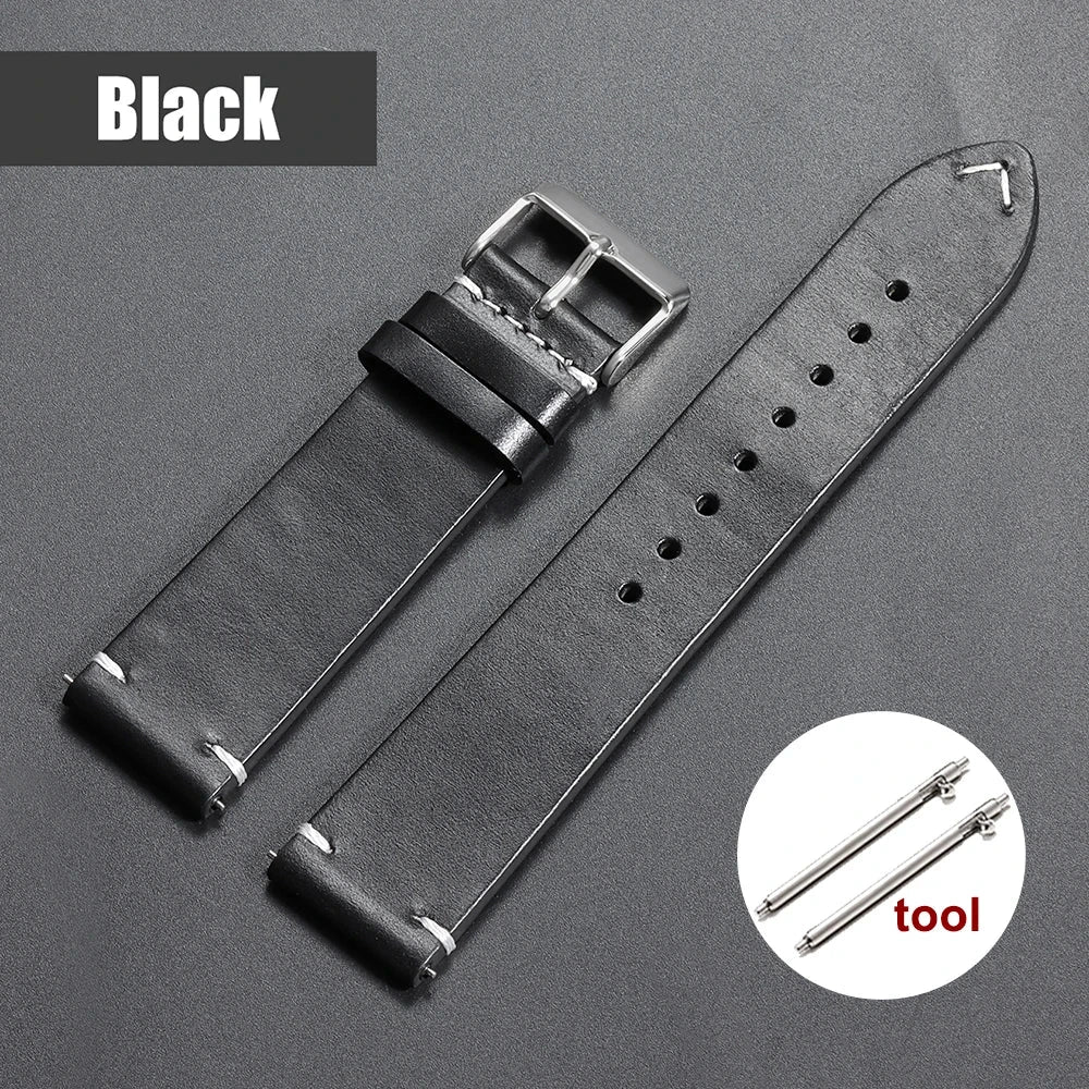 Vintage Oil Wax Leather Watchband for Omega & Seiko – Genuine Cowhide Strap STRAPS