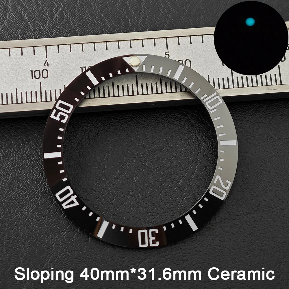 40*31.6mm Sloping Blue-Green Luminous Ceramic & Aluminum Bezel Insert for Divers Watches STRAPS