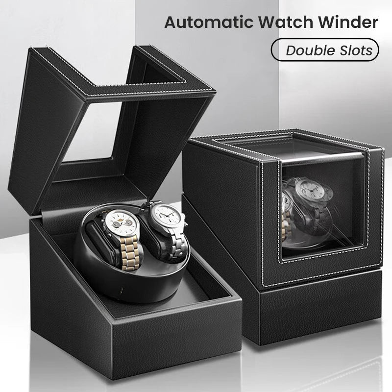 Double Watch Winder - PU Leather Case with Quiet Japanese Motor STRAPS