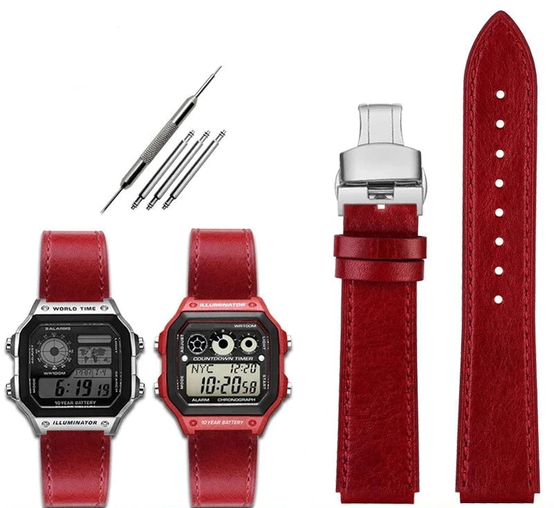 Retro Leather Watch Strap for Casio AE1200 AE1300 F-108 W-216H W-218 WS-1400 W-737H – 18mm STRAPS