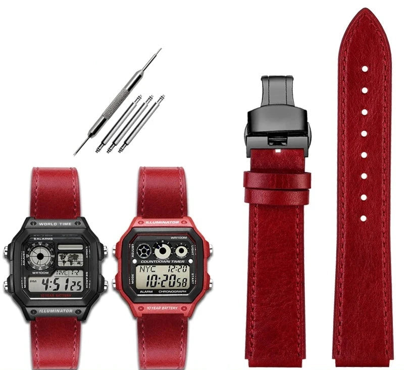 Retro Leather Watch Strap for Casio AE1200 AE1300 F-108 W-216H W-218 WS-1400 W-737H – 18mm STRAPS