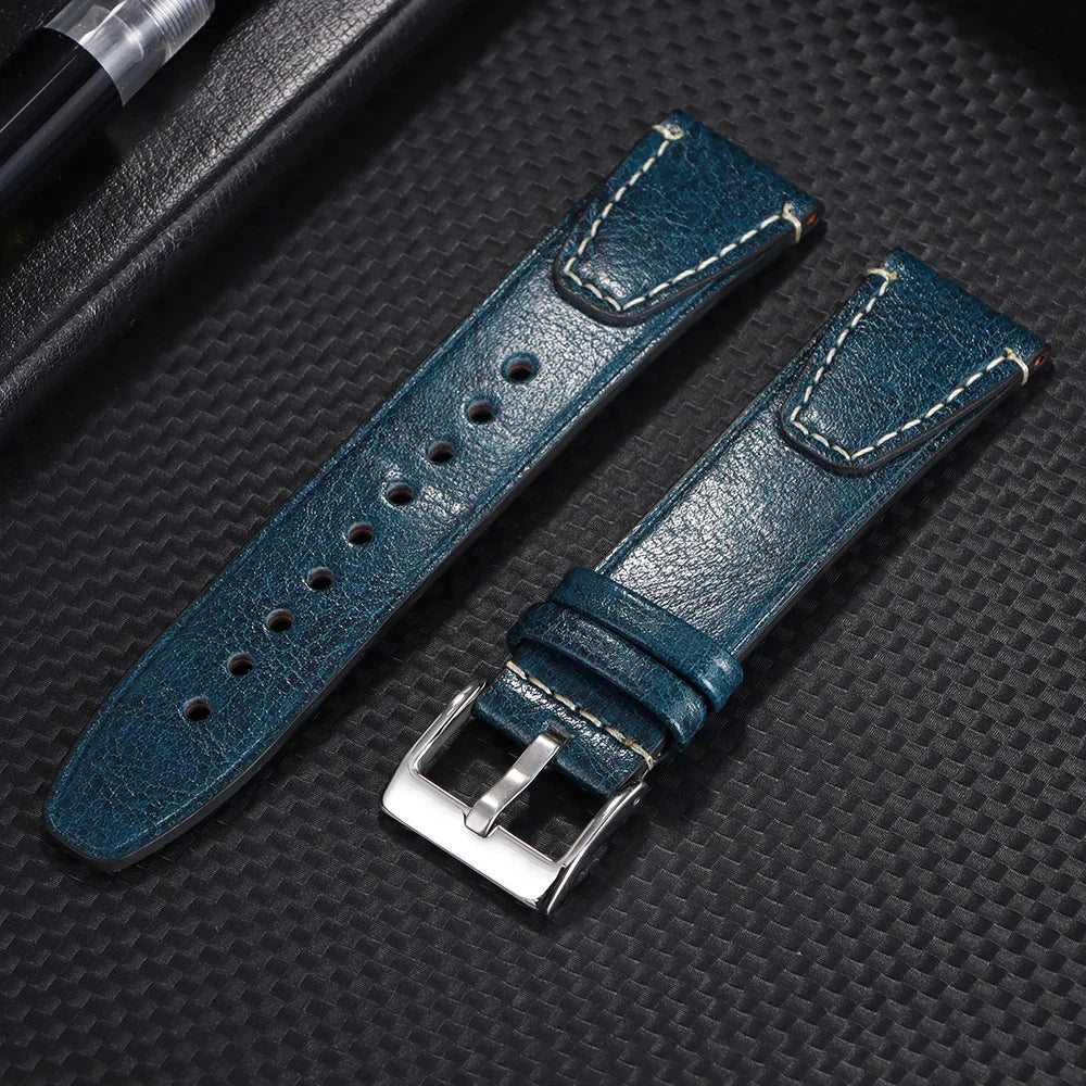 20mm 22mm Vintage Oil Wax Cowhide Watchband for Omega & Seiko STRAPS