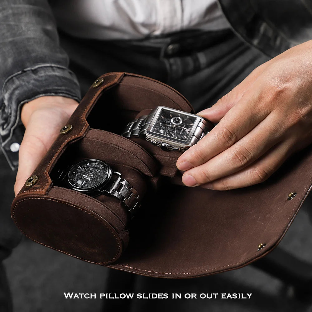 Vintage Leather 2-Slot Watch Roll Case STRAPS