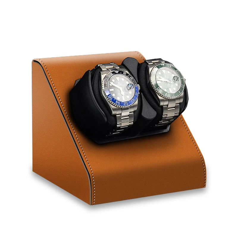 2-Slot Automatic Watch Winder - Leather Case with Mabuchi Motor STRAPS