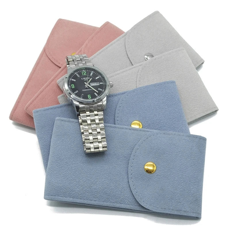 Flannel Watch Pouch - Single Watch Travel Case with Copper Buckle STRAPS