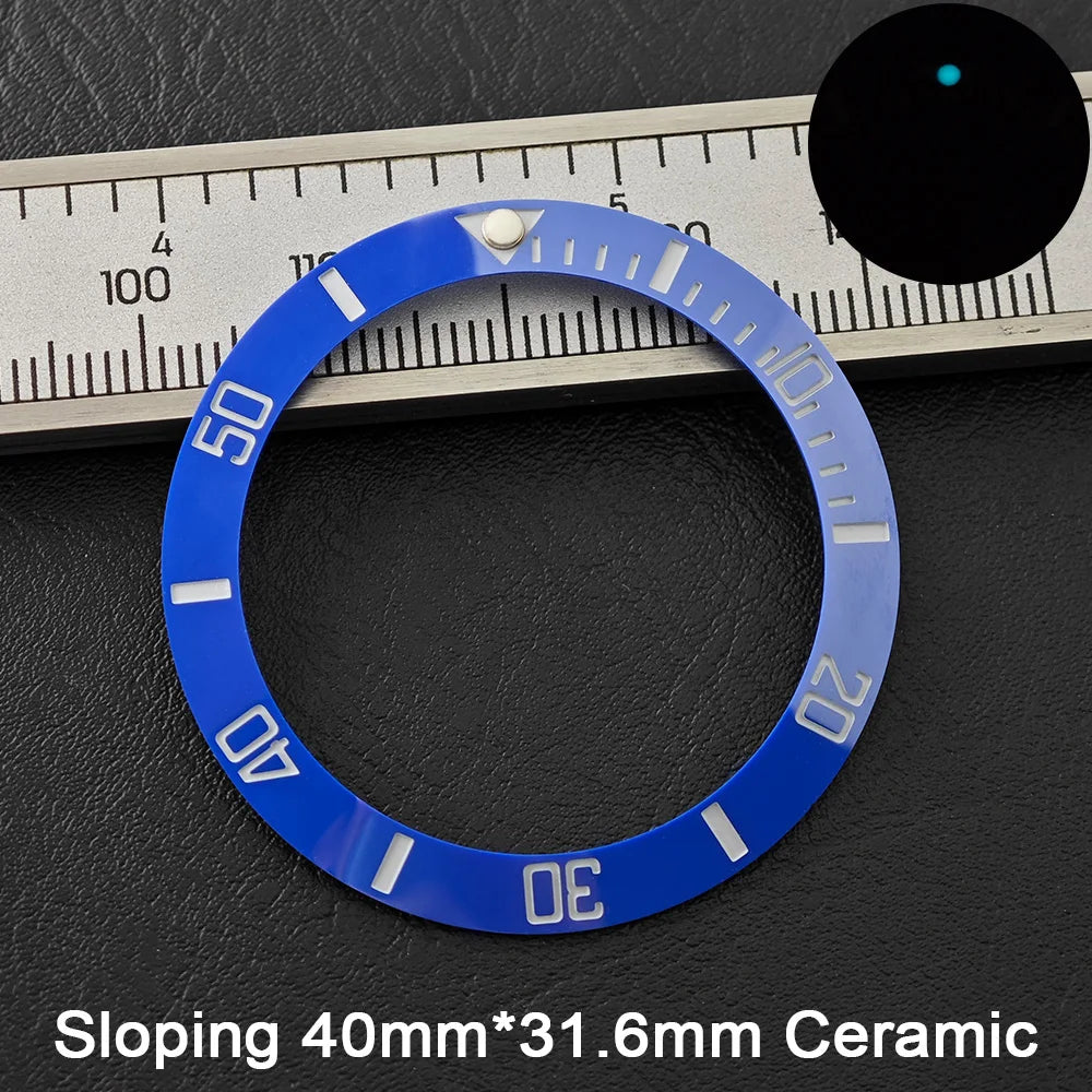 40*31.6mm Sloping Blue-Green Luminous Ceramic & Aluminum Bezel Insert for Divers Watches STRAPS