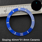 40*31.6mm Sloping Blue-Green Luminous Ceramic & Aluminum Bezel Insert for Divers Watches STRAPS