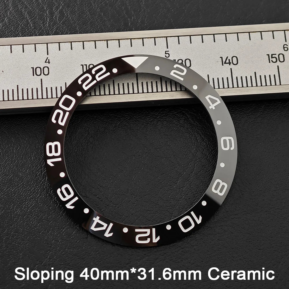 40*31.6mm Sloping Blue-Green Luminous Ceramic & Aluminum Bezel Insert for Divers Watches STRAPS