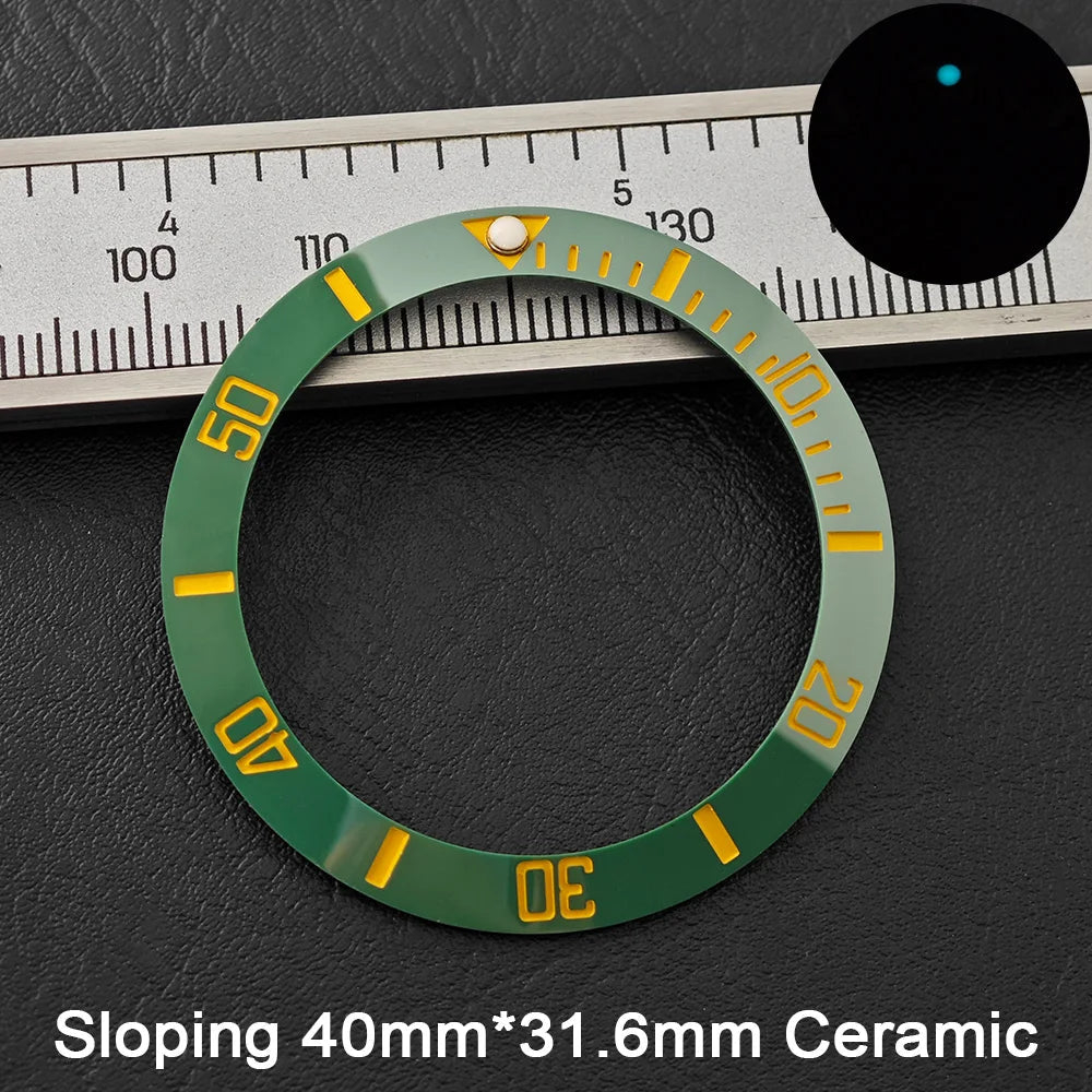 40*31.6mm Sloping Blue-Green Luminous Ceramic & Aluminum Bezel Insert for Divers Watches STRAPS