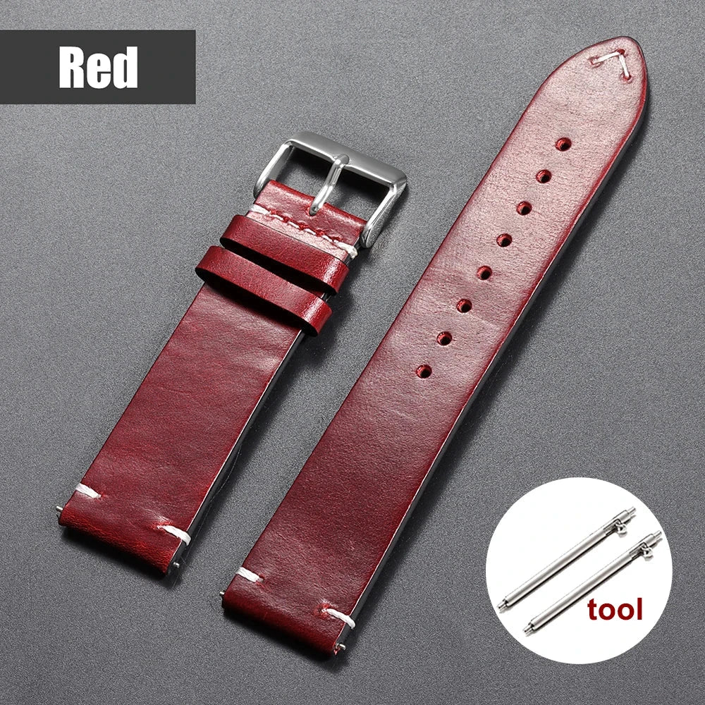 Vintage Oil Wax Leather Watchband for Omega & Seiko – Genuine Cowhide Strap STRAPS