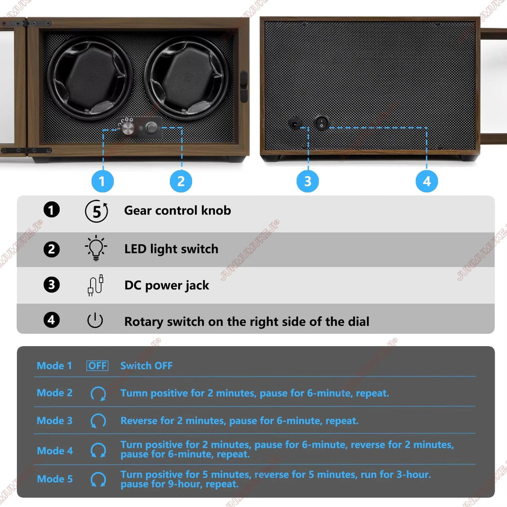 USB Powered Watch Winder - Wood Case with Ultra-Quiet Motor STRAPS