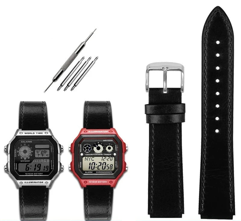 Retro Leather Watch Strap for Casio AE1200 AE1300 F-108 W-216H W-218 WS-1400 W-737H – 18mm STRAPS