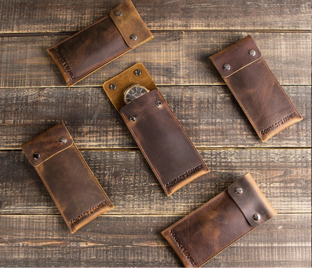 Genuine Leather Watch Pouch - Single Slot Travel Case STRAPS