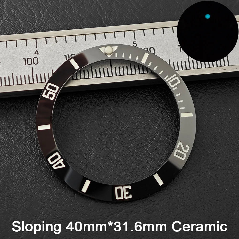 40*31.6mm Sloping Blue-Green Luminous Ceramic & Aluminum Bezel Insert for Divers Watches STRAPS
